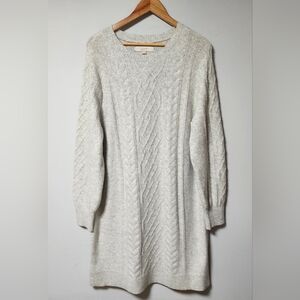 Loft Heather Gray Cozy Cable Wool Knee Length Knit Sweater DressXL